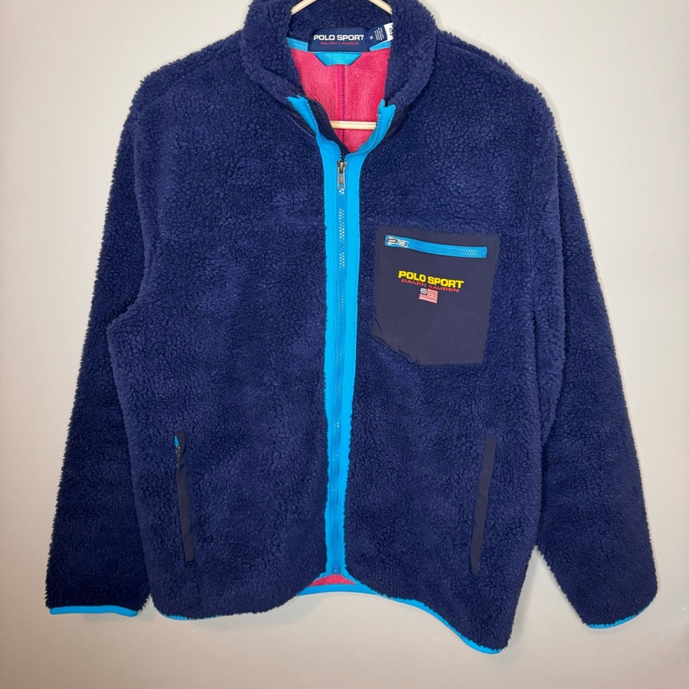 Ralph Lauren Polo Sport Sherpa Full Zip Jacket Size Medium Navy Blue